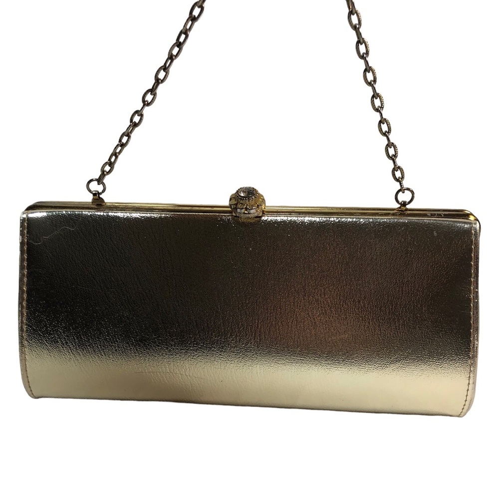 Vintage Metallic Gold Bag, with chain, small inside pocket, nice jewelry closure